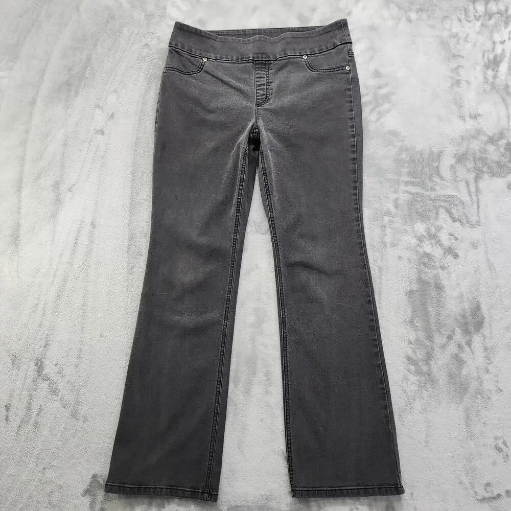 Chico's Jeans Womens Size 1 M/8 Washed Black Pull On Bootcut Stretch Denim Faded